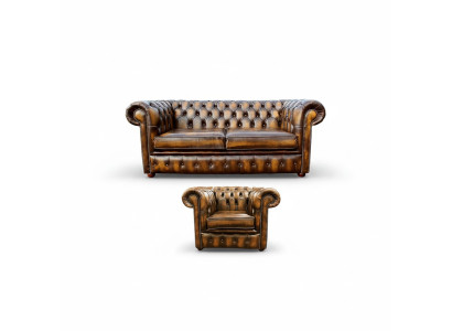 Chesterfield Decor Bank Sofa Bekleding Leder Textiel Sofaset 2+1 Bekleding