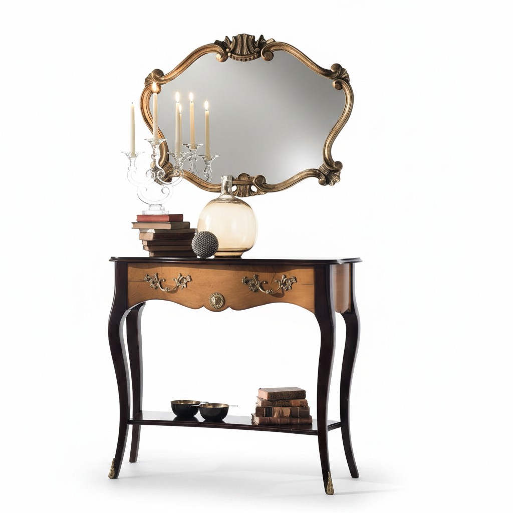 Console-tafel meubels in barokstijl met spiegel van hout Italiaanse tafelset 2-delig.